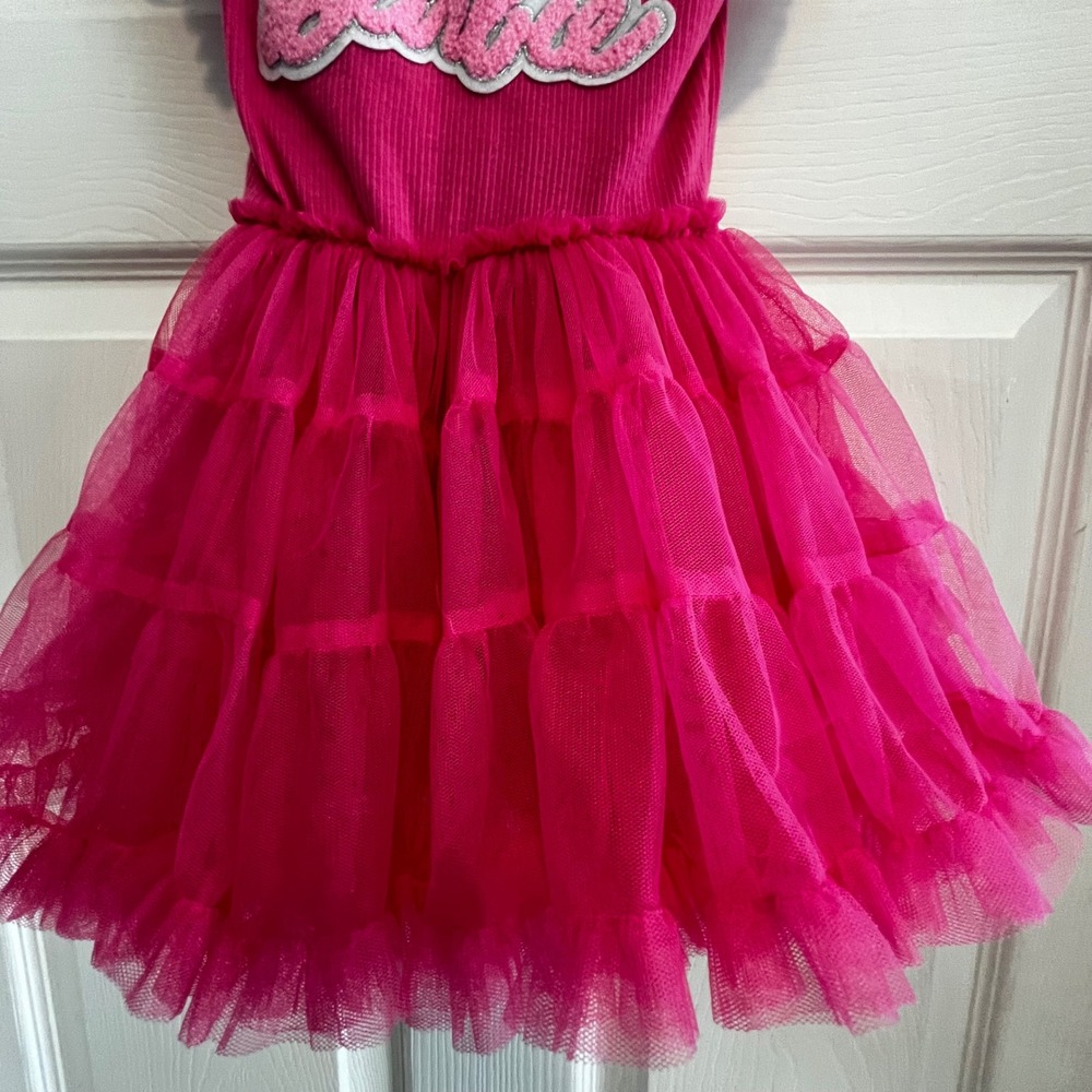 Barbie Dress 18M Pink Ruffle Tulle Sparkle Logo Adorable Infant Girl - Picture 5 of 7